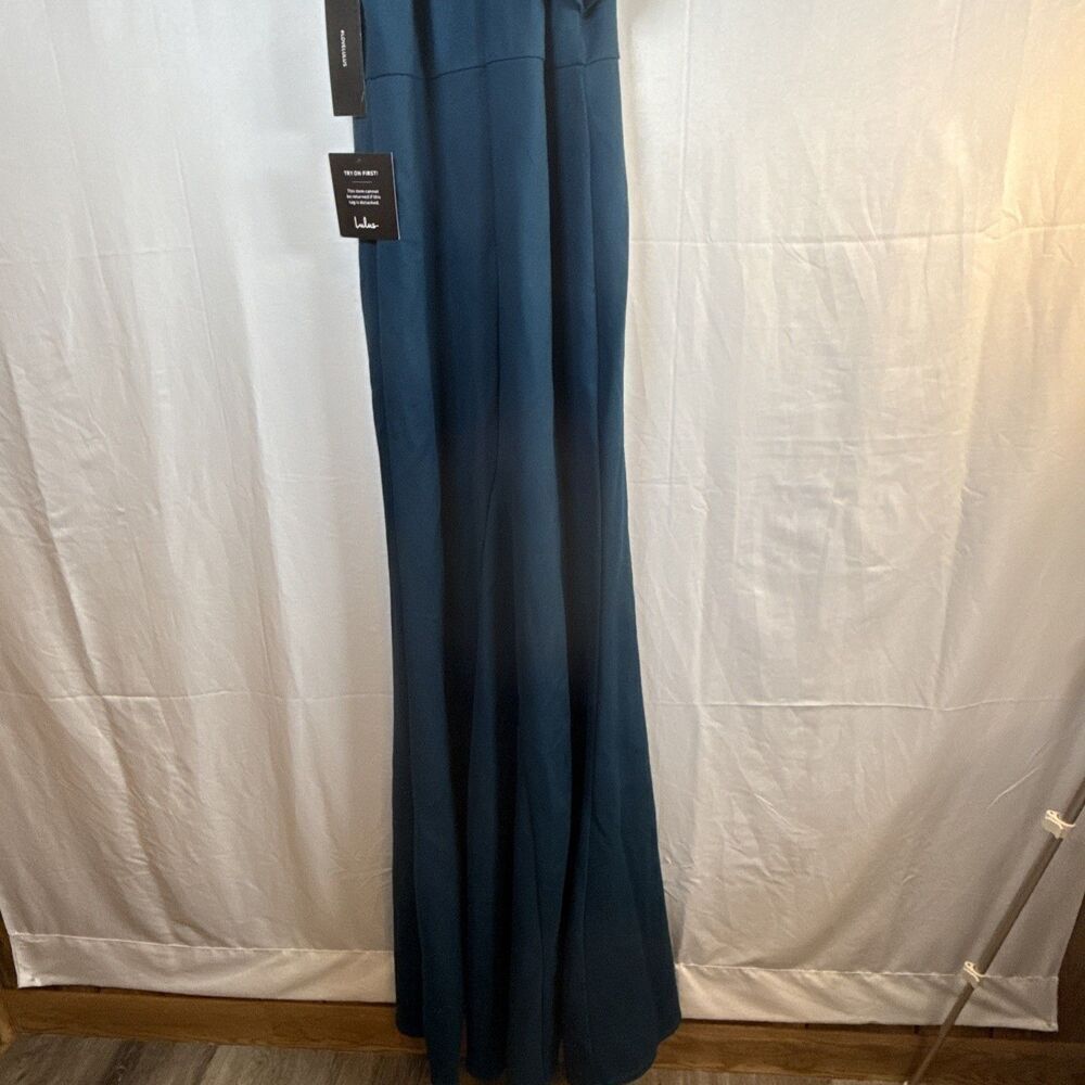 Lulus Margeaux Teal Cape Sleeveless Long Gown Size Small NWT - Picture 7 of 15